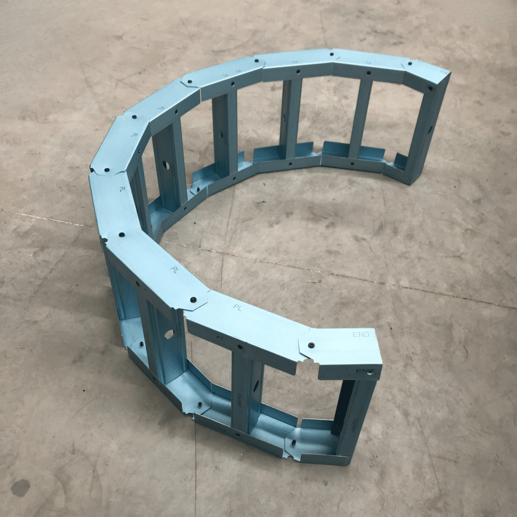 Photo of a tightly curved wall frame made of light gauge steel produced with the ENDUROFRAME® building system